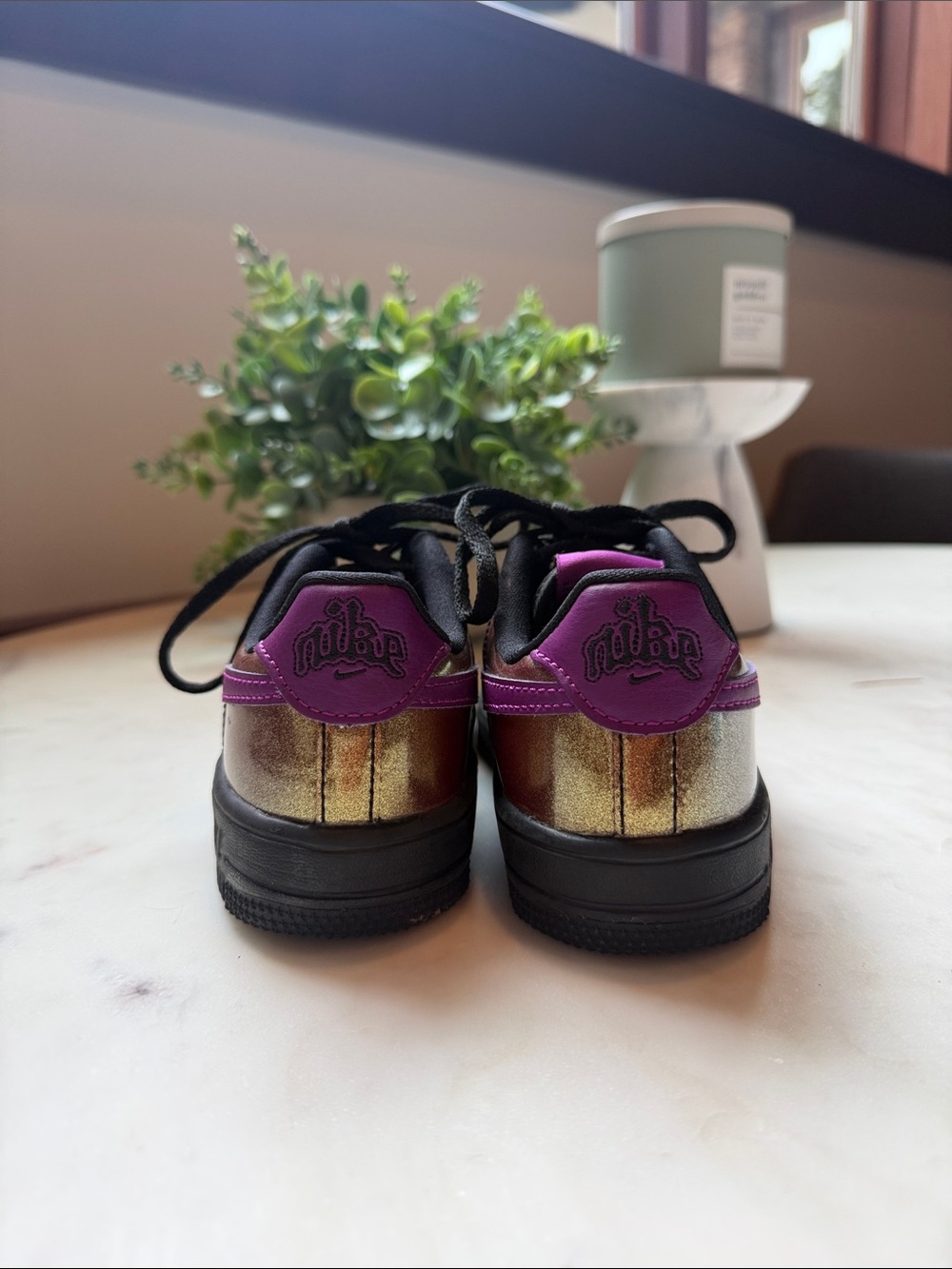 Nike Kids' Force1 Iridescent Black and Purple Low-Top Sneakers - Picture 3 of 5